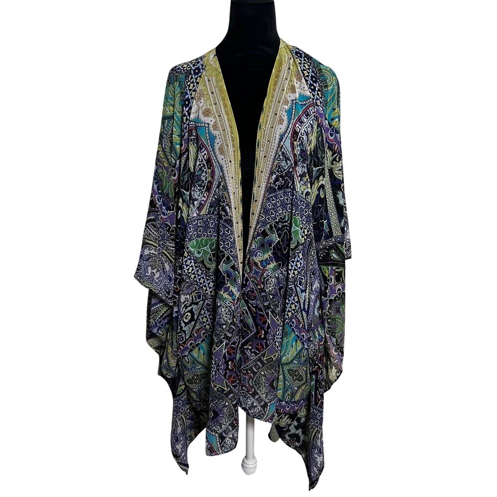 Chico's Kimono Duster Womens L XL Multicolor Paisley Open Front Boho Lagenlook - Picture 3 of 8